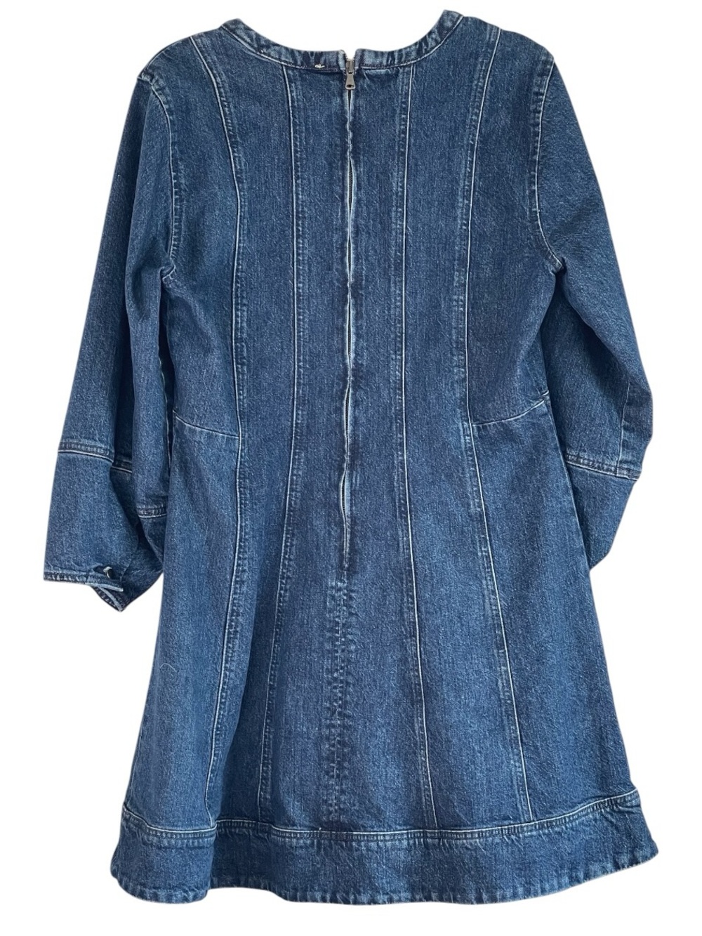 LOFT Seamed Barrel Sleeve Denim Mini Dress Blue Size 14 Cotton western - Picture 5 of 6
